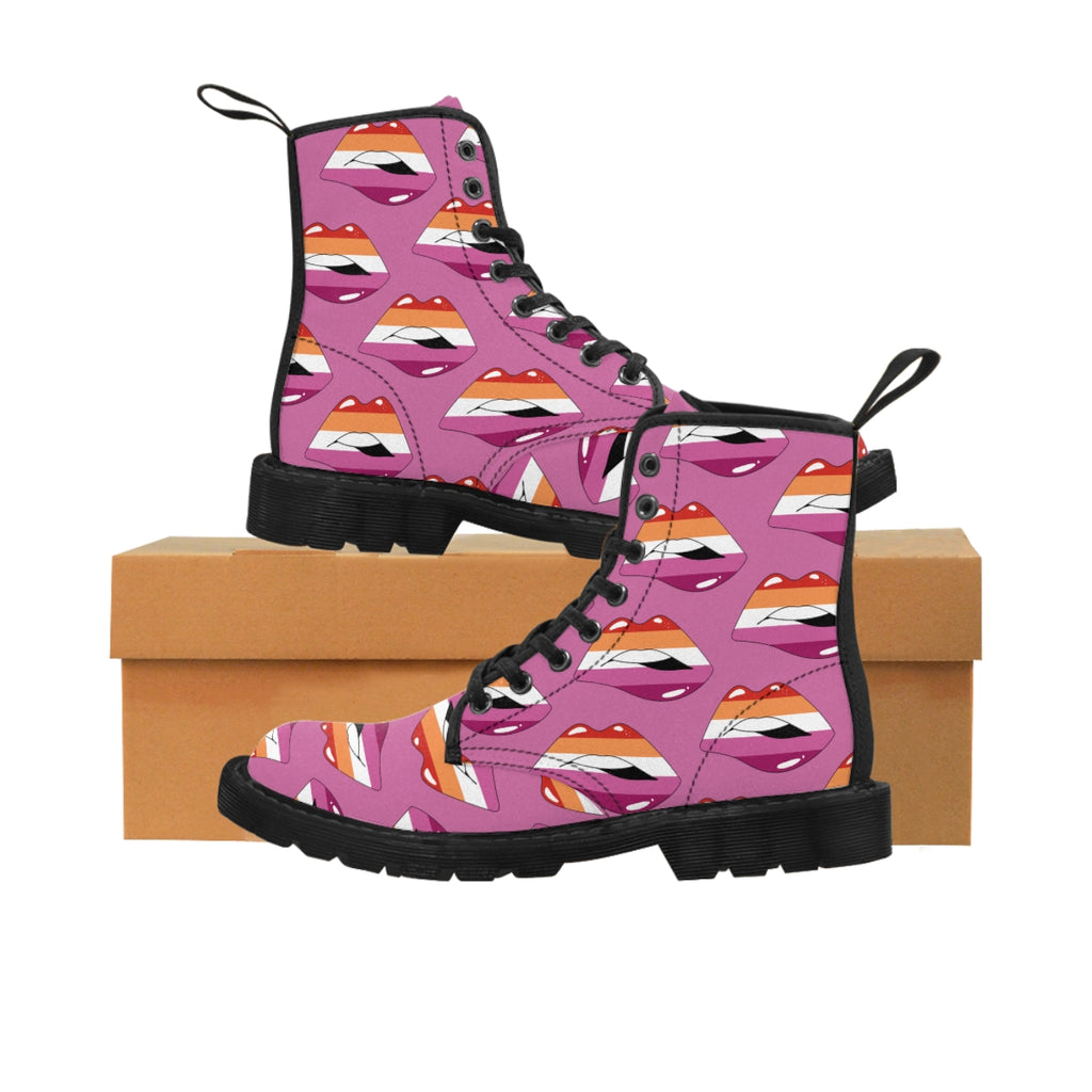 Lesbian Flag Kisses LGBTQ Purple Canvas Boots Unisex Size Printify