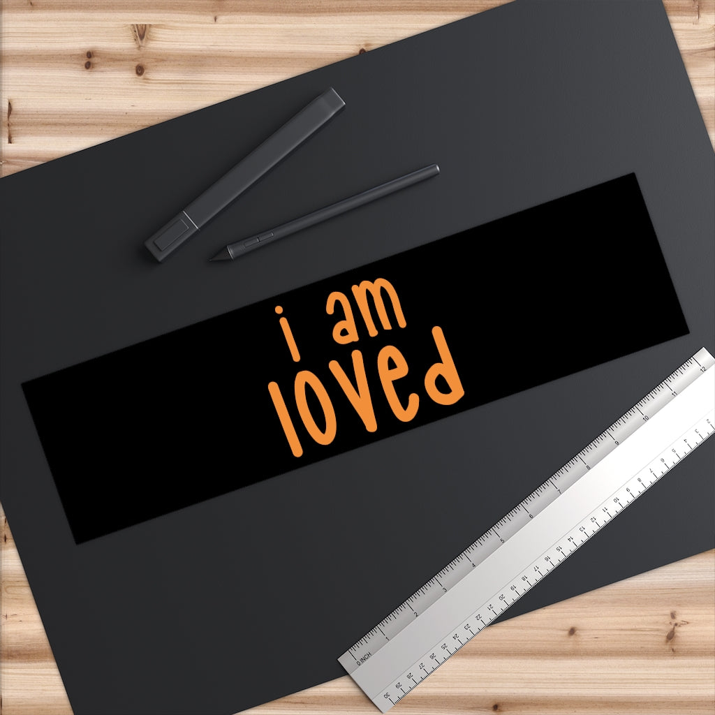 Affirmation Feminist Pro Choice Bumper Sticker - I Am Loved (orange/black background) Printify