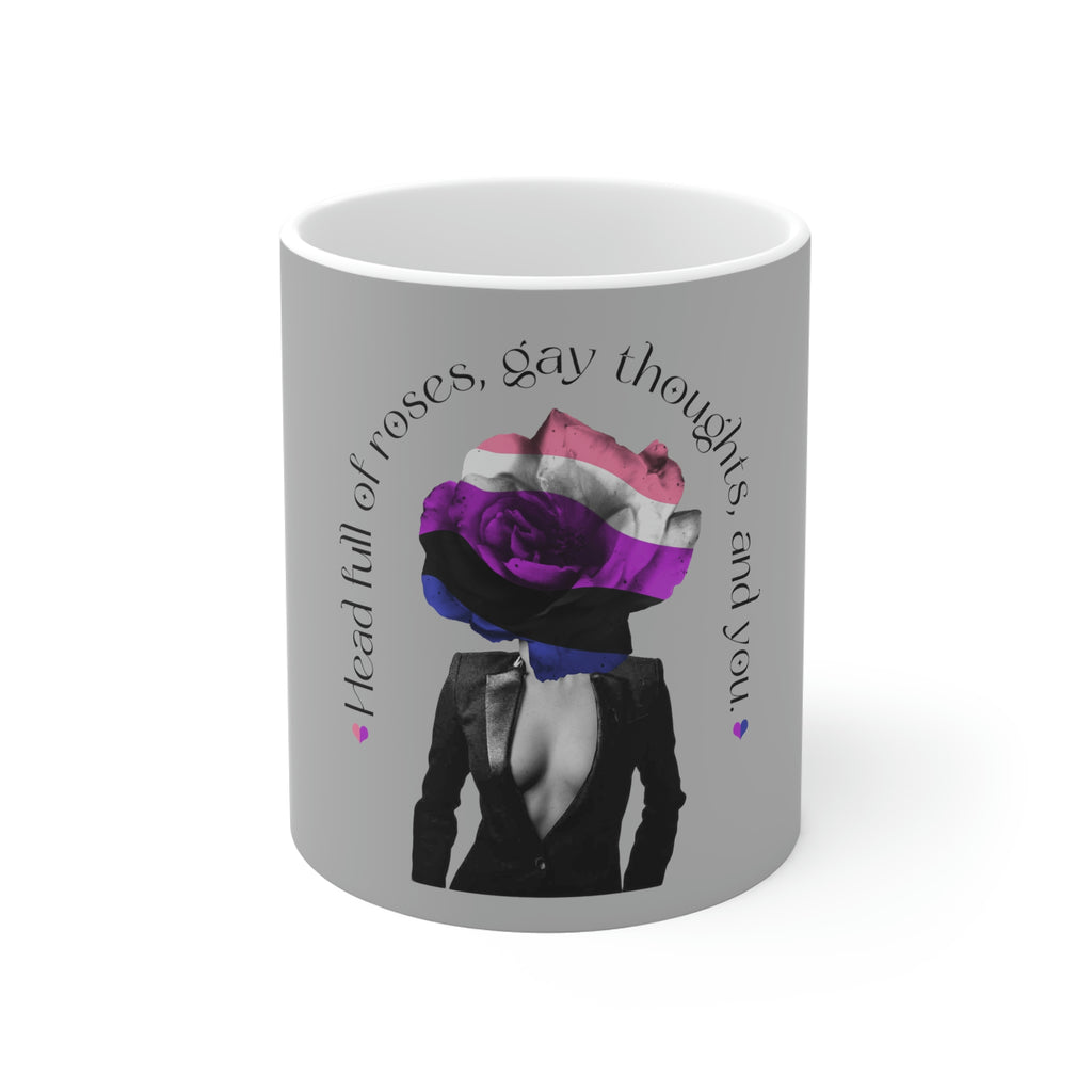 11oz Grey Mug - Head Full Of Roses Printify