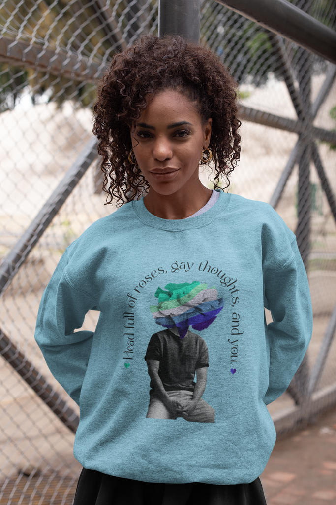 Gay  Flag LGBTQ Affirmation Crewneck Sweatshirt Unisex Size - Head Full Of Roses Printify