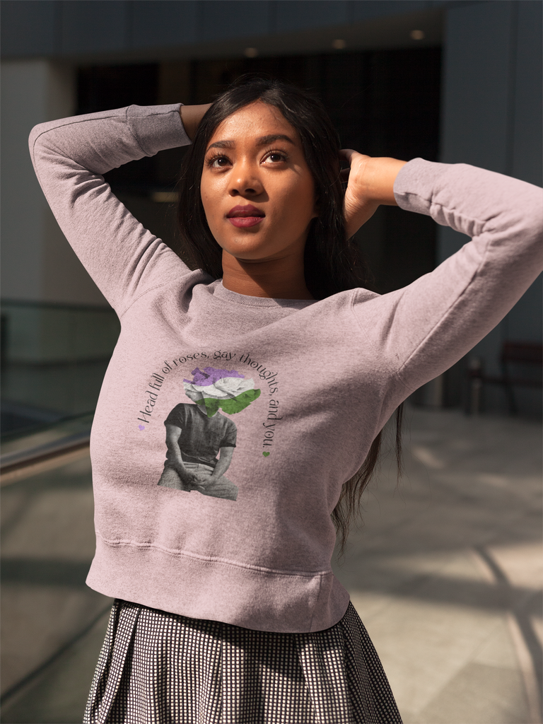 Genderqueer Flag LGBTQ Affirmation Crewneck Sweatshirt Unisex Size - Head Full Of Roses Printify