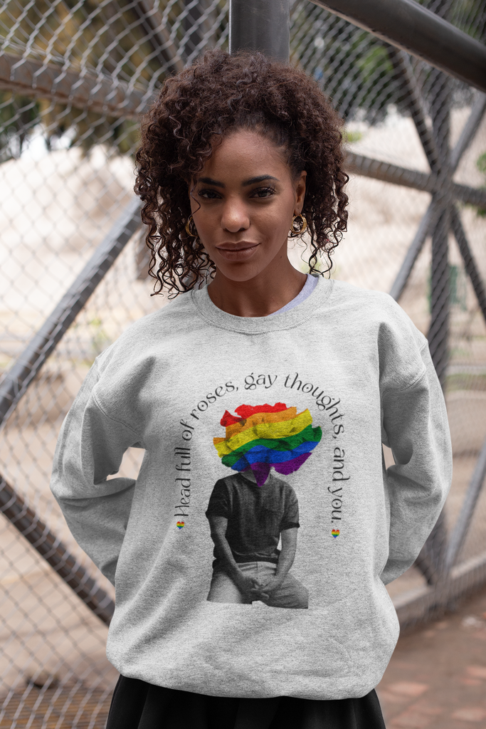LGBT  Flag LGBTQ Affirmation Crewneck Sweatshirt Unisex Size - Head Full Of Roses Printify