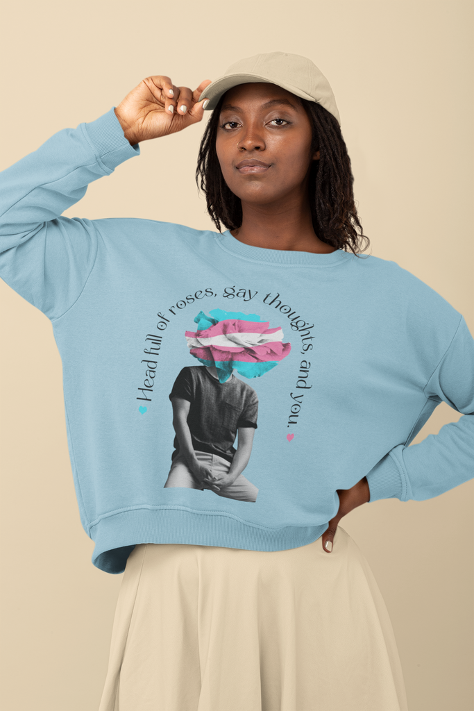 Transgender  Flag LGBTQ Affirmation Crewneck Sweatshirt Unisex Size - Head Full Of Roses Printify