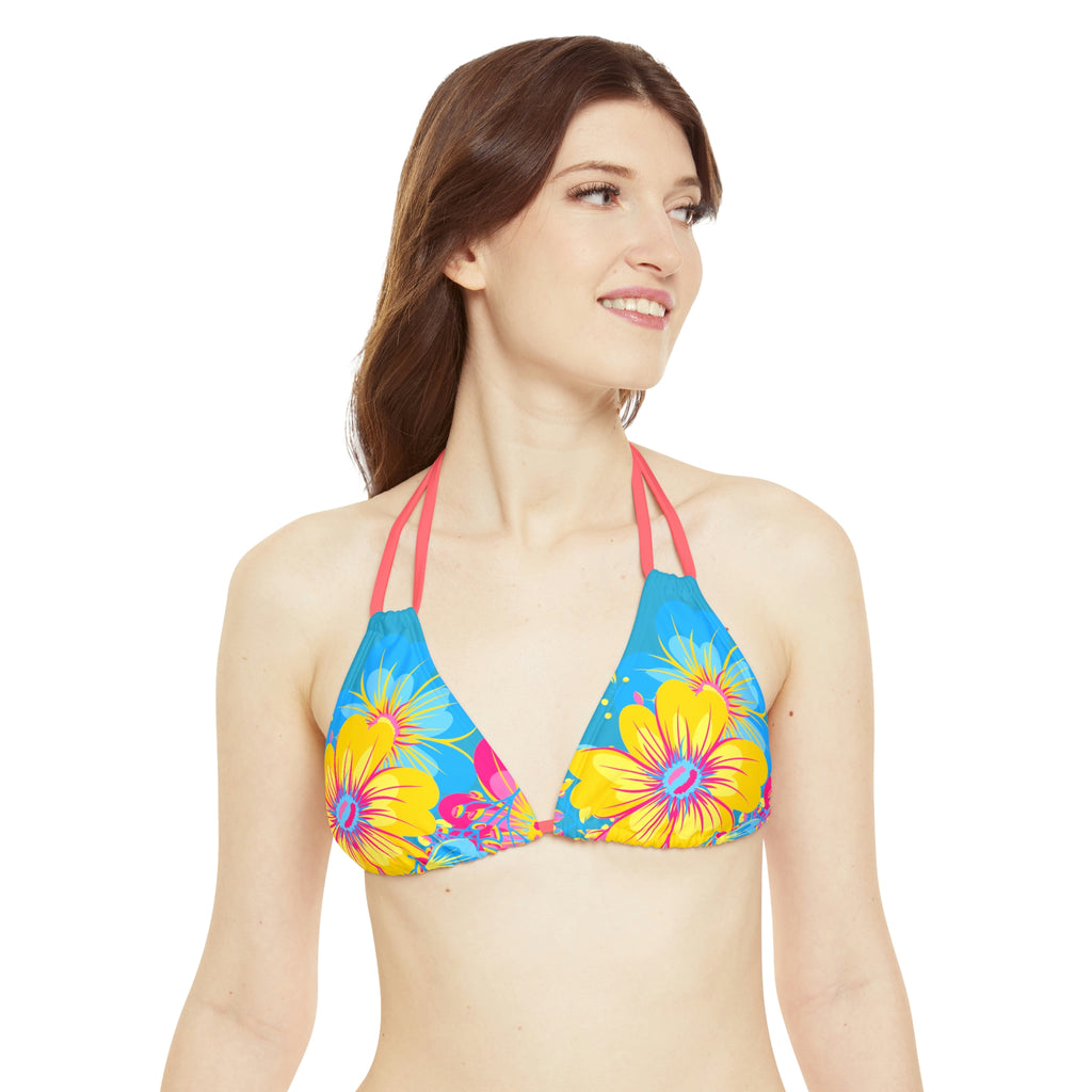 Pansexual Pride Flag Floral Strappy Triangle Bikini Top SHAVA CO