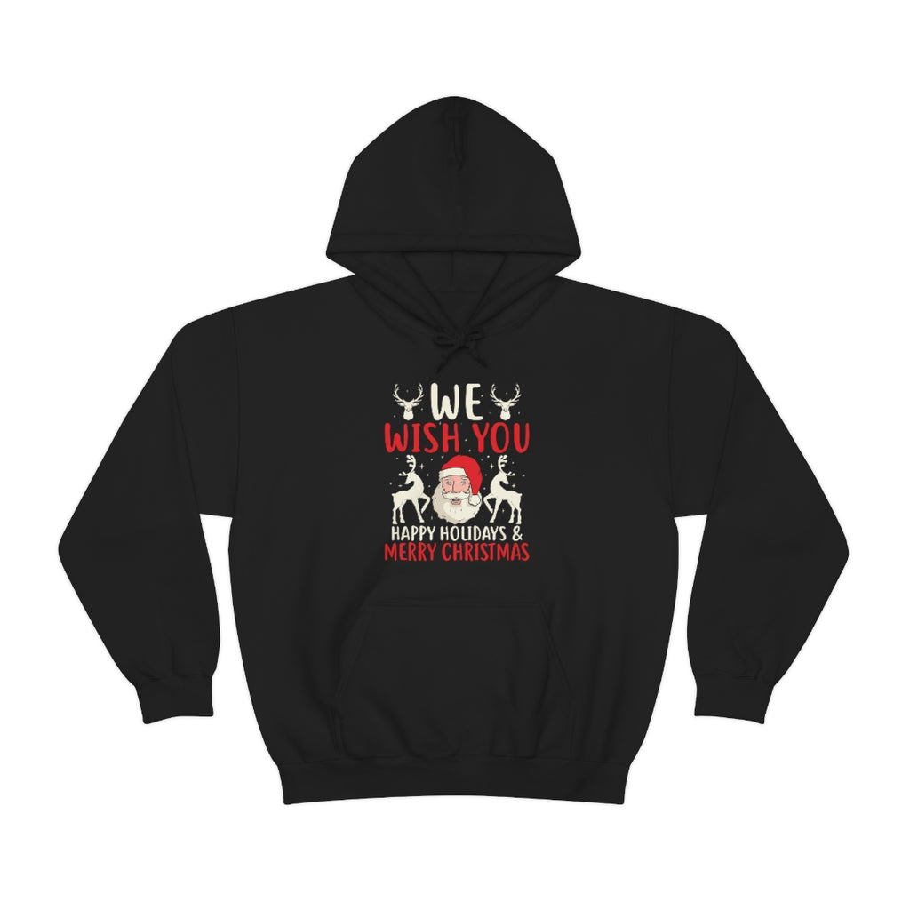 Merry Christmas Hoodie Unisex Custom Hoodie , Hooded Sweatshirt , WE WISH YOU HAPPY HOLIDAYS & MERRY CHRISTMAS Printify