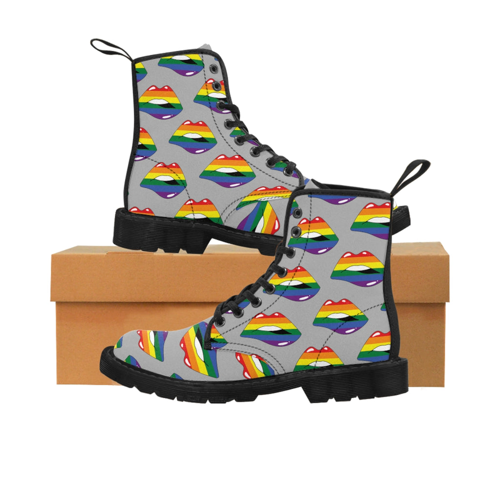 Pride Flag Kisses LGBTQ Gray Canvas Boots Unisex Size Printify