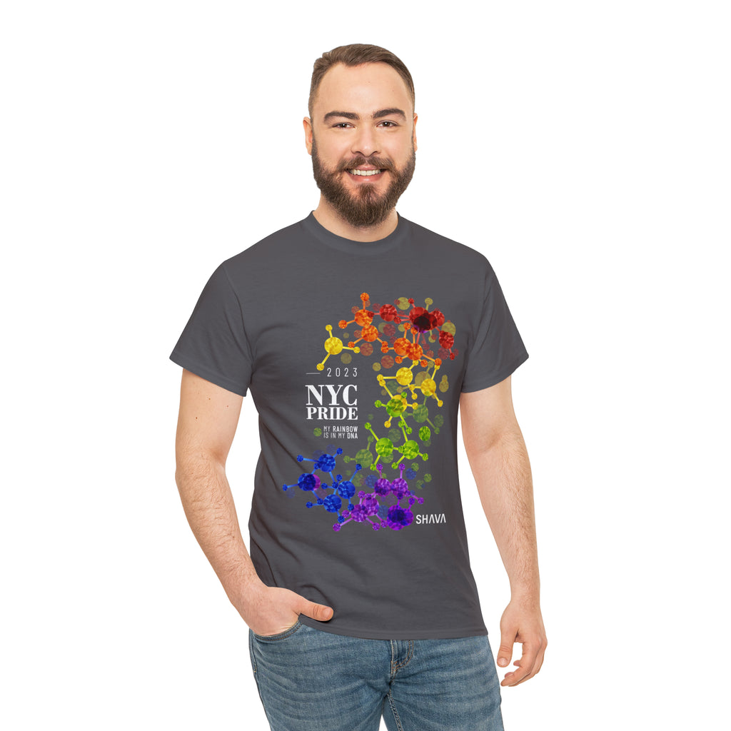 SHAVA CO Rainbow Flag 2023 Pride, NYC Unisex Heavy Cotton Tee - My Rainbow Is In My DNA Printify