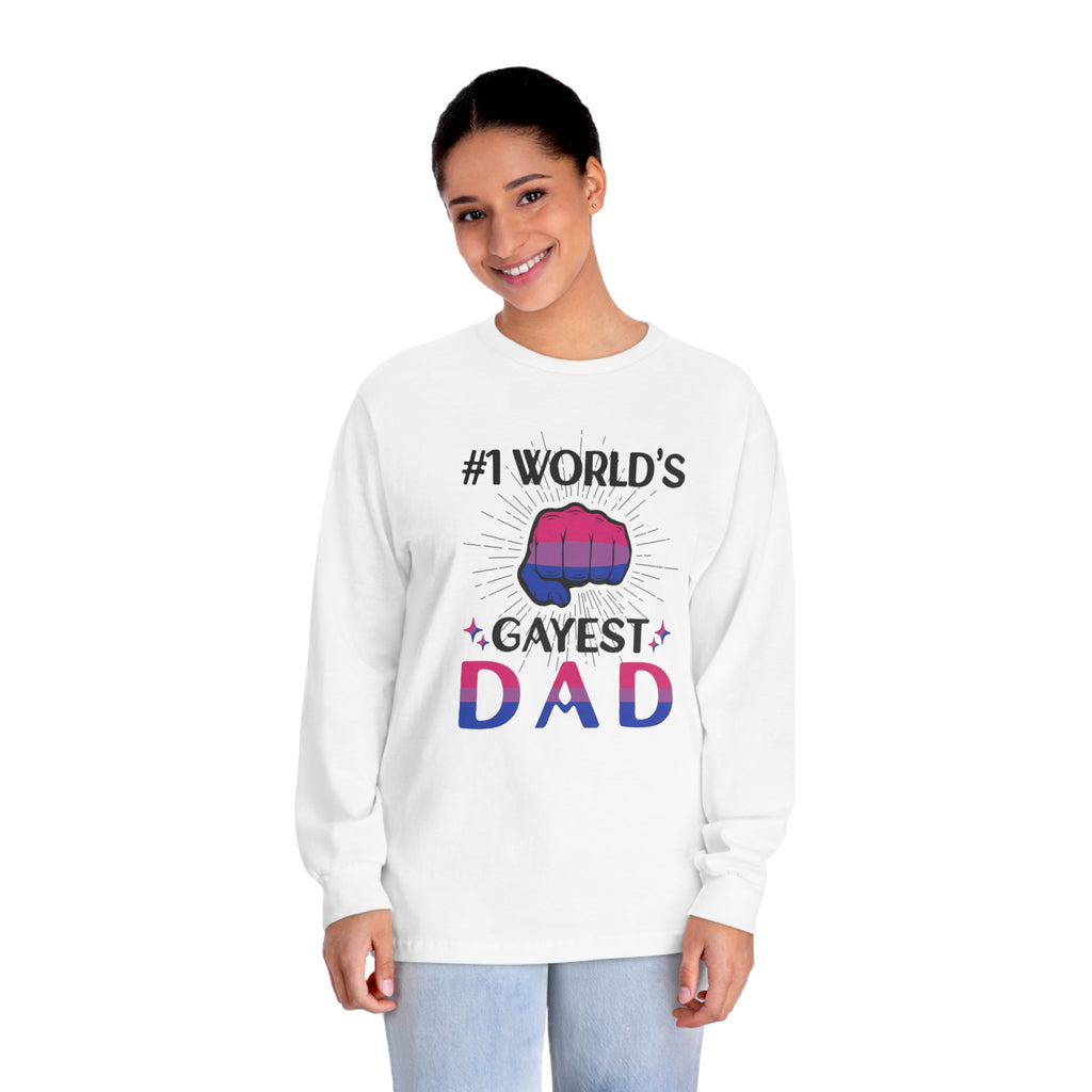 Bisexual Pride Flag Unisex Classic Long Sleeve Shirt - #1 World's Gayest Dad Printify