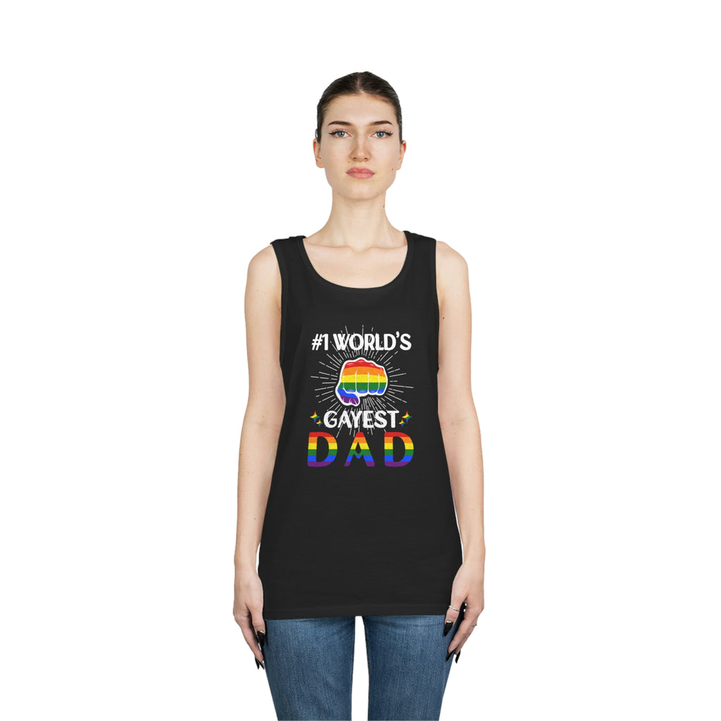 Rainbow Pride Flag Heavy Cotton Tank Top Unisex Size - #1 World's Gayest Dad Printify