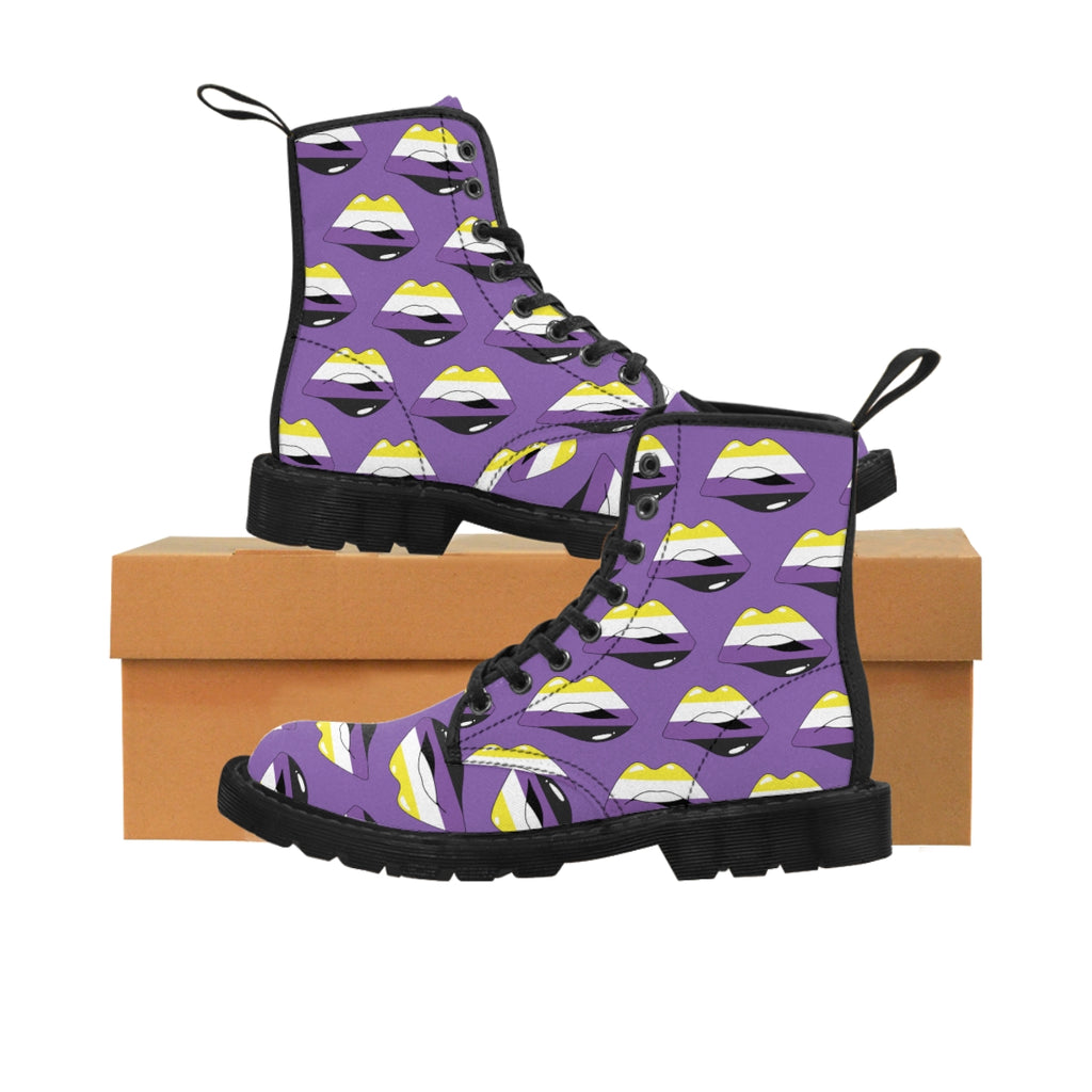 Non-Binary Flag Kisses LGBTQ Purple Canvas Boots Unisex Size Printify