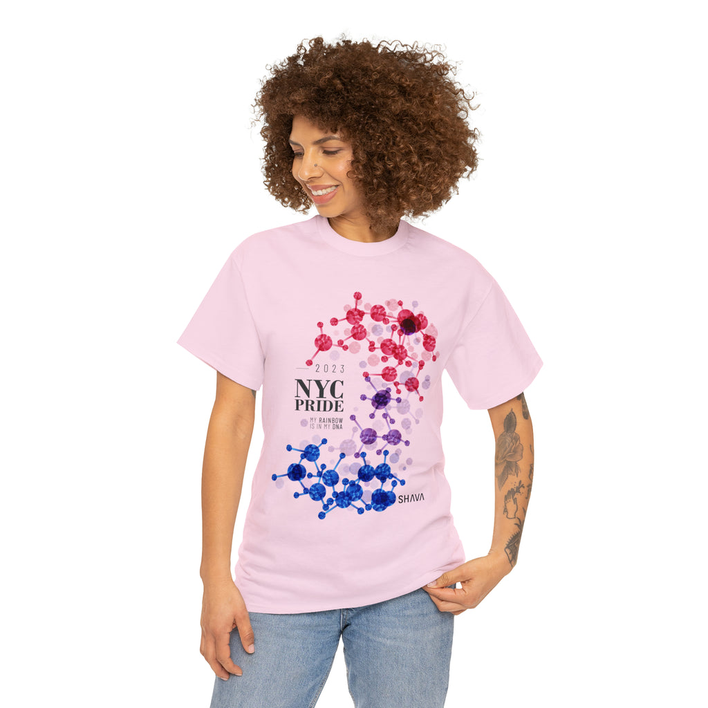 SHAVA CO Bisexual Flag 2023 Pride, NYC Unisex Heavy Cotton Tee - My Rainbow Is In My DNA Printify