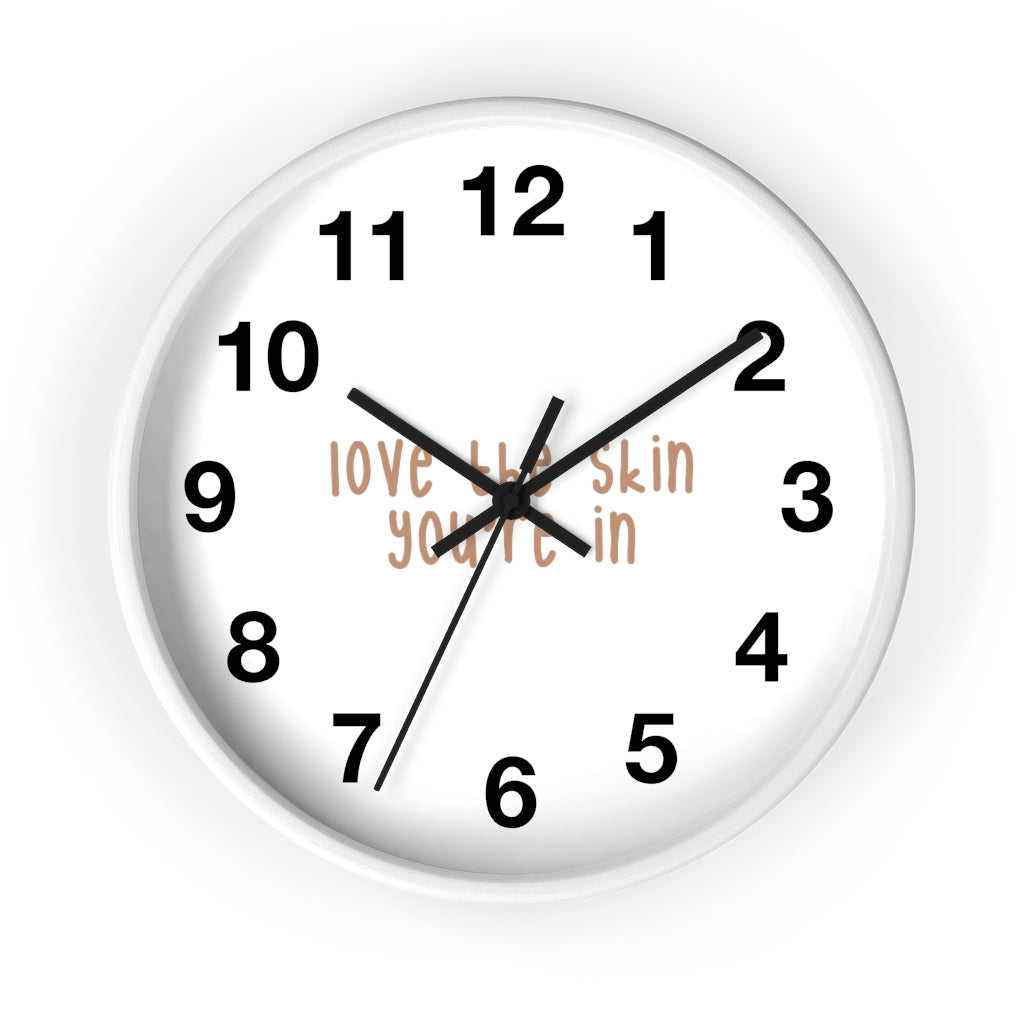 Affirmation Feminist pro choice Wall clock - Love the skin i_m in brown Printify