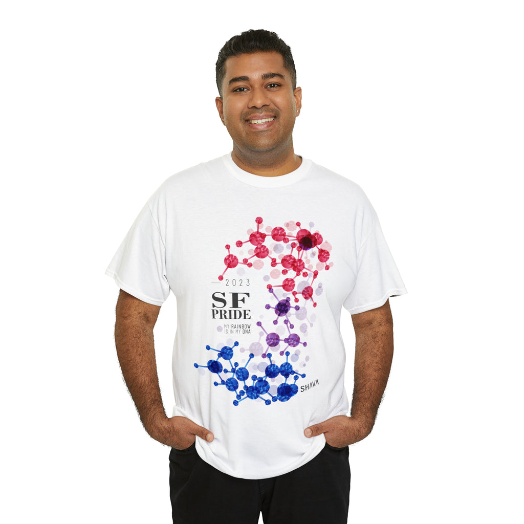 SHAVA CO Bisexual Flag 2023 Pride, San Francisco Unisex Heavy Cotton Tee - My Rainbow Is In My DNA Printify