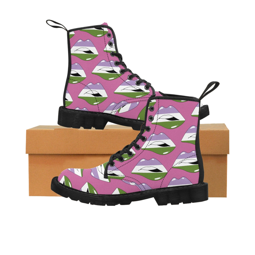 Gender Queer Flag Kisses LGBTQ Pink Canvas Boots Unisex Size Printify