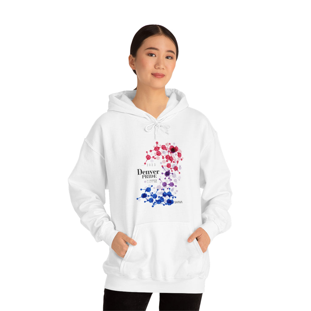 SHAVA CO Bisexual Flag 2023 Pride, Denver Unisex Heavy Blend™ Hooded Sweatshirt - My Rainbow Is In My DNA Printify