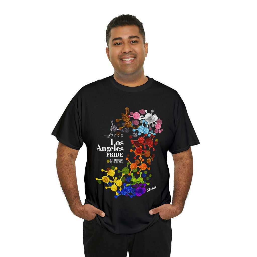 SHAVA CO Progress Flag 2023 Pride, Los Angeles Unisex Heavy Cotton Tee - My Rainbow Is In My DNA Printify