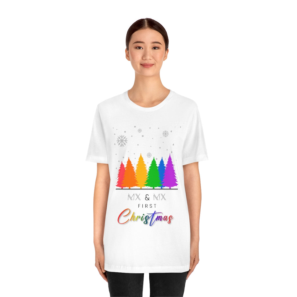 Classic Unisex Christmas LGBTQ T-Shirt - Rainbow Tree Mx & Mx First Christmas Printify