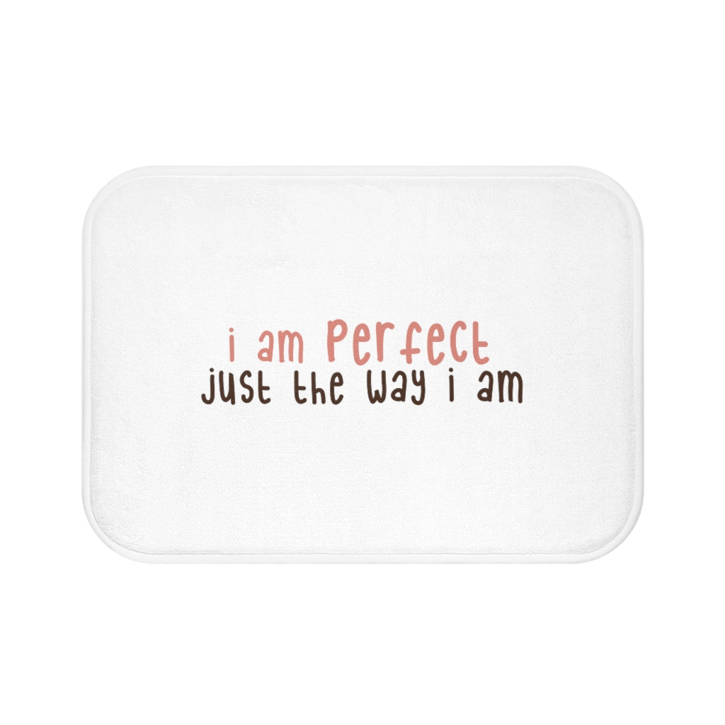 Affirmation Feminist Pro Choice Bath Mat - I Am Perfect (text only) Printify