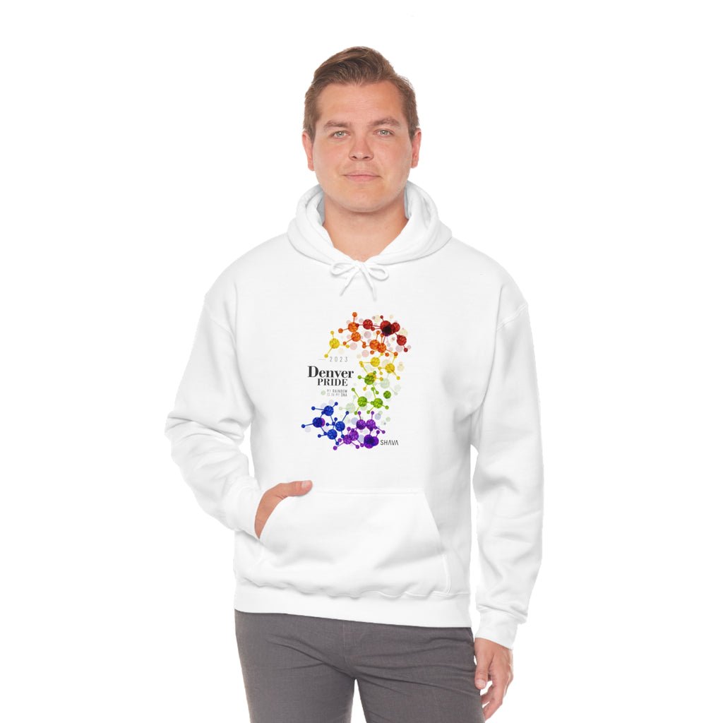 SHAVA CO Rainbow Flag 2023 Pride, Denver Unisex Heavy Blend™ Hooded Sweatshirt - My Rainbow Is In My DNA Printify