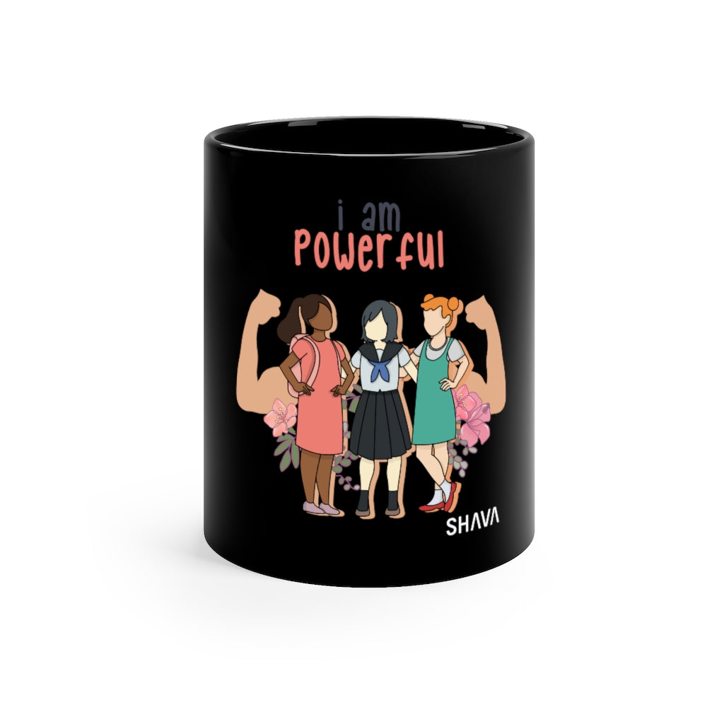 Affirmation Feminist pro choice 11oz Black Mug - I am Powerful (Little Girls) Printify