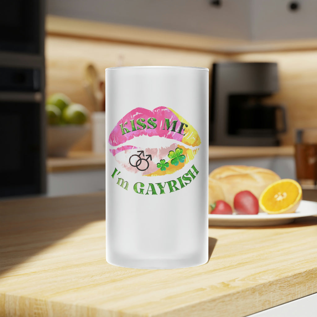 St. Patrick's Day Frosted Glass Beer Mug - Kiss Me Printify