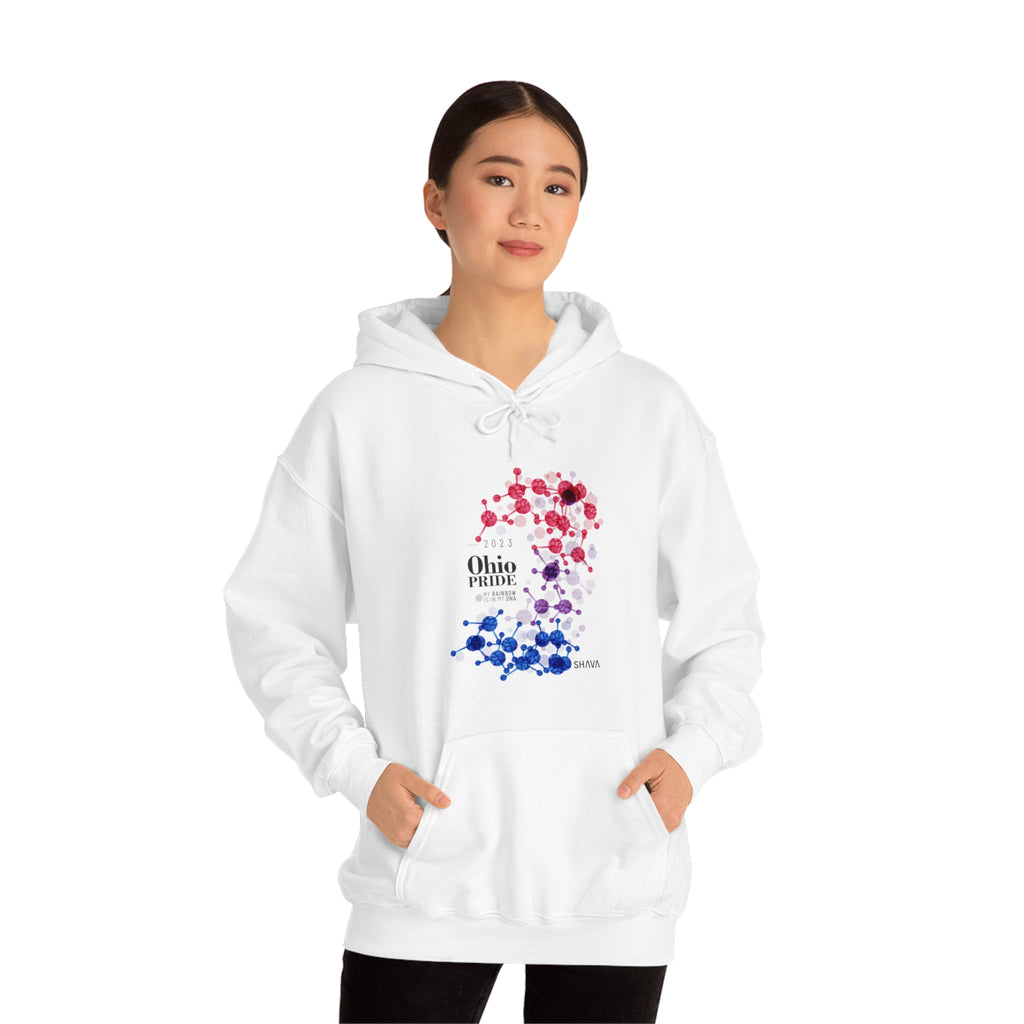 SHAVA CO Bisexual Flag 2023 Pride, Ohio Unisex Heavy Blend™ Hooded Sweatshirt - My Rainbow Is In My DNA Printify