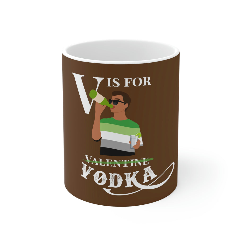 11oz Brown Mug - V For Vodka Printify