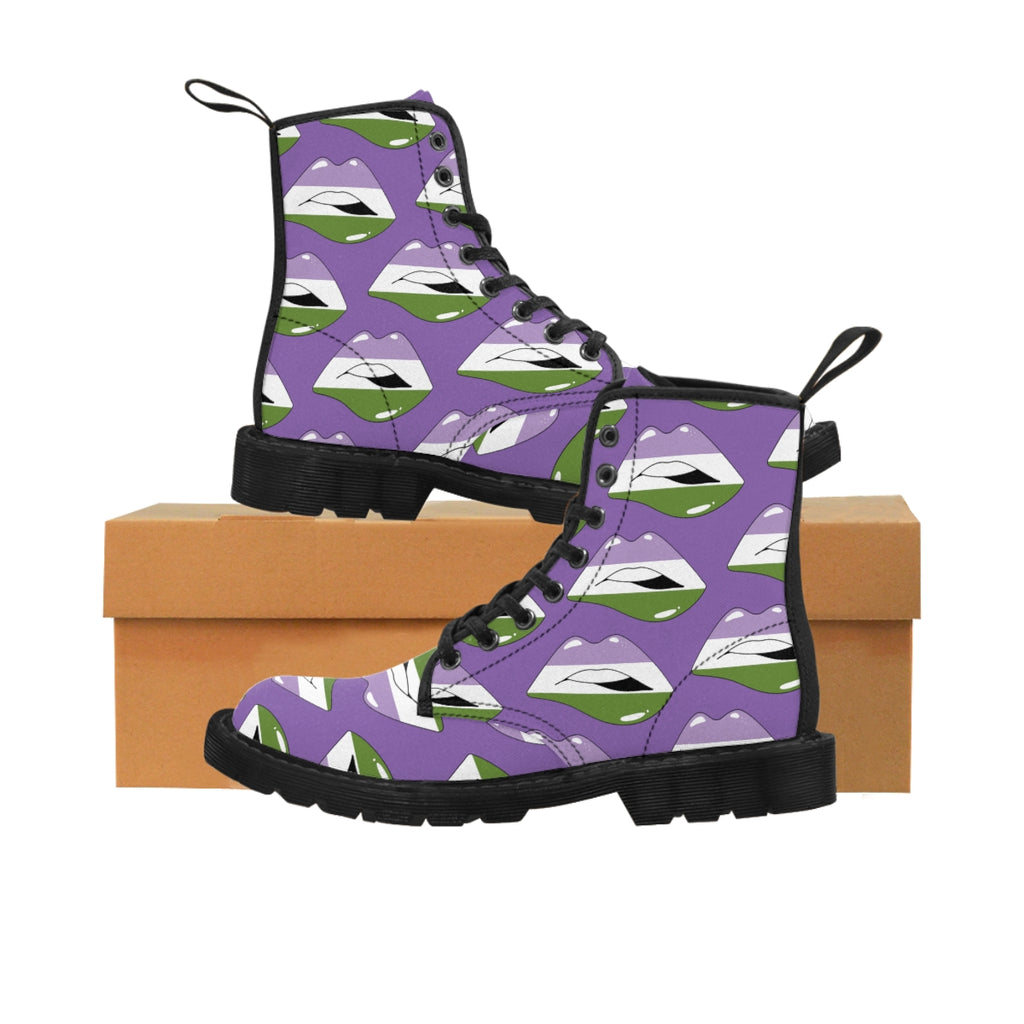 Gender Queer Flag Kisses LGBTQ Purple Canvas Boots Unisex Size Printify