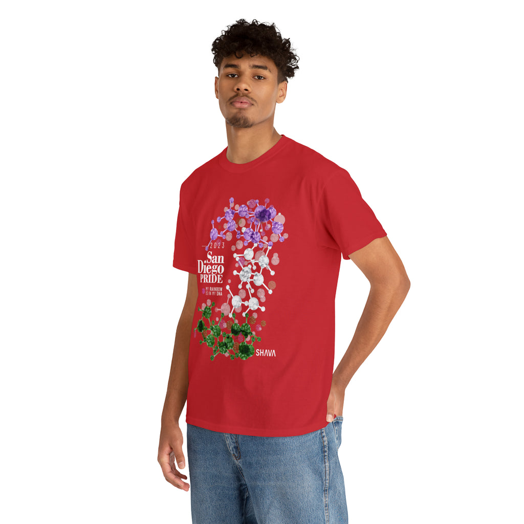 SHAVA CO Genderqueer Flag 2023 Pride, San Diego Unisex Heavy Cotton Tee - My Rainbow Is In My DNA Printify