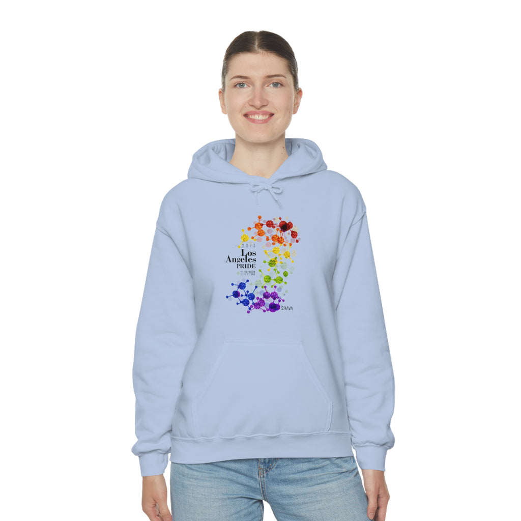SHAVA CO Rainbow Flag 2023 Pride, Los Angeles Unisex Heavy Blend™ Hooded Sweatshirt - My Rainbow Is In My DNA Printify