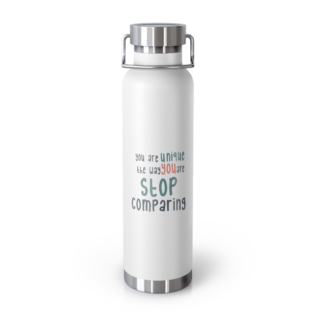 Affirmation Feminist pro choice Copper Vacuum insulated bottle 22oz -   You are Unique (green with coral) Printify