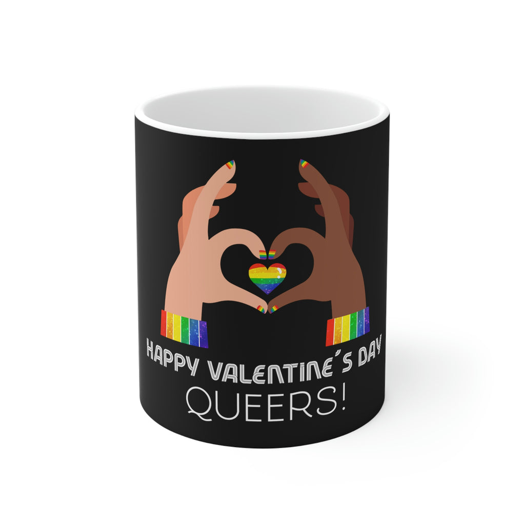 11oz Black Mug - Happy Valentine's Day Queers Printify