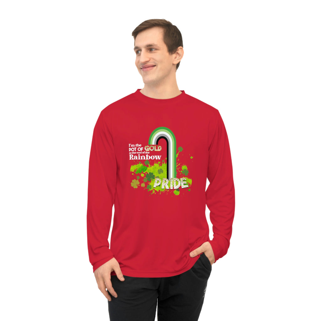 Aromantic Flag Unisex Performance Long Sleeve Shirt - Pot of Gold at the End of My Rainbow Printify