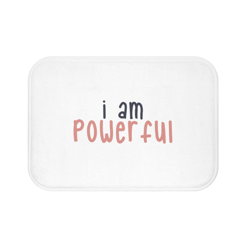 Affirmation Feminist Pro Choice Bath Mat - I Am Powerful (black with pink) Printify