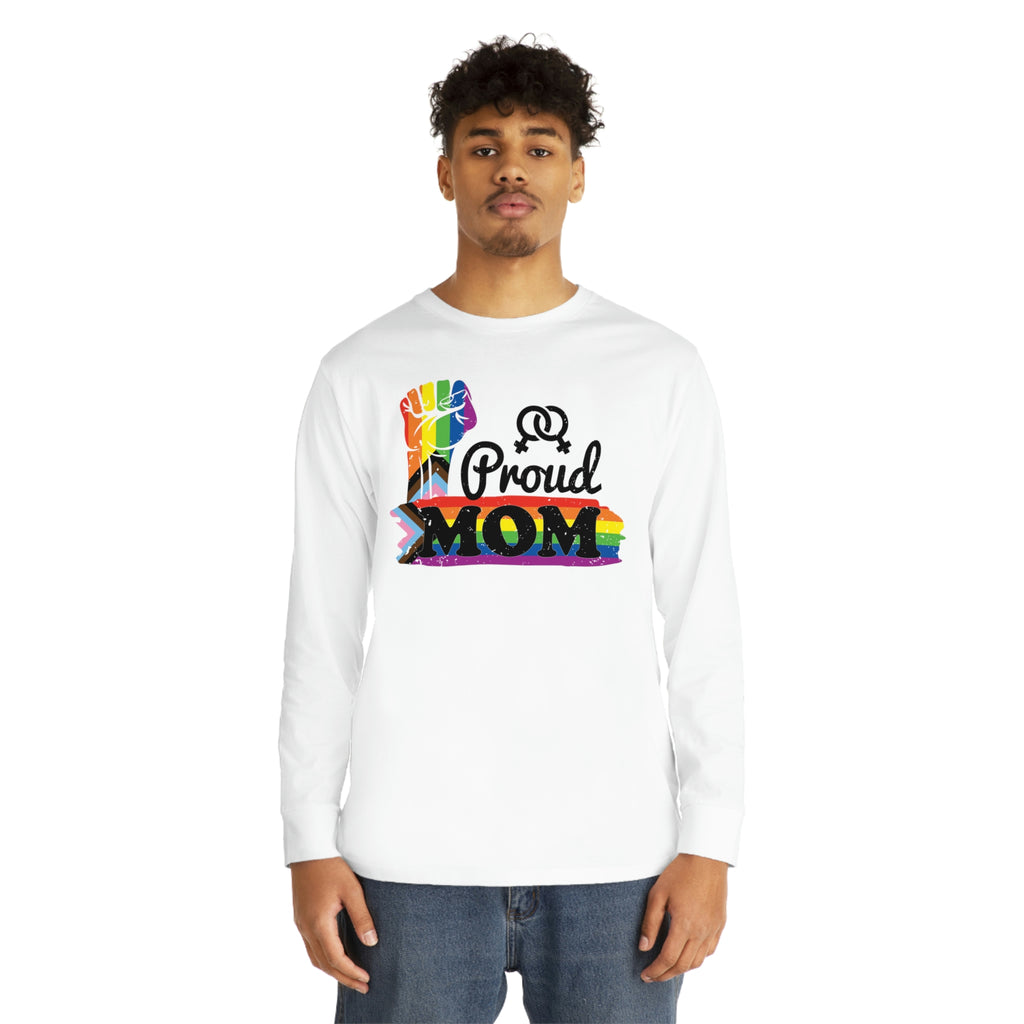 Progress Flag Long Sleeve Crewneck Tee - Proud Mom Printify