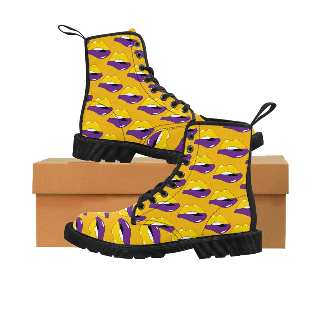 Intersexual Flag Kisses LGBTQ Yellow Canvas Boots Unisex Size Printify