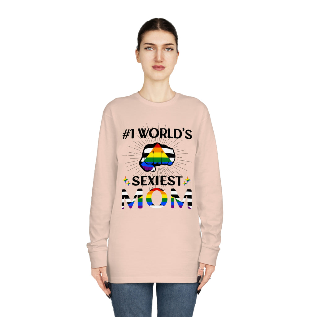 Straight Ally Flag Long Sleeve Crewneck Tee - #1 World's Sexiest Mom Printify