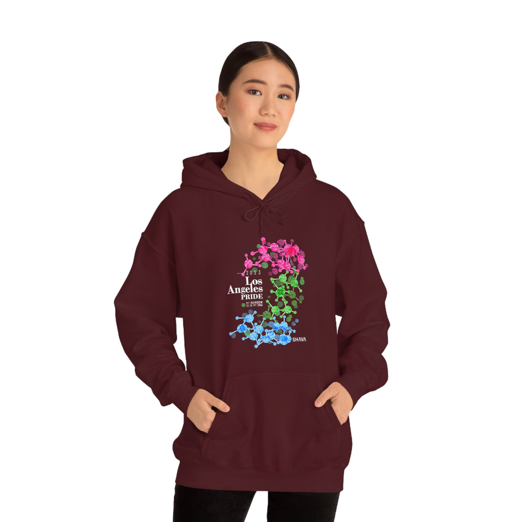 SHAVA CO Polysexual Flag 2023 Pride, Los Angeles Unisex Heavy Blend™ Hooded Sweatshirt - My Rainbow Is In My DNA Printify