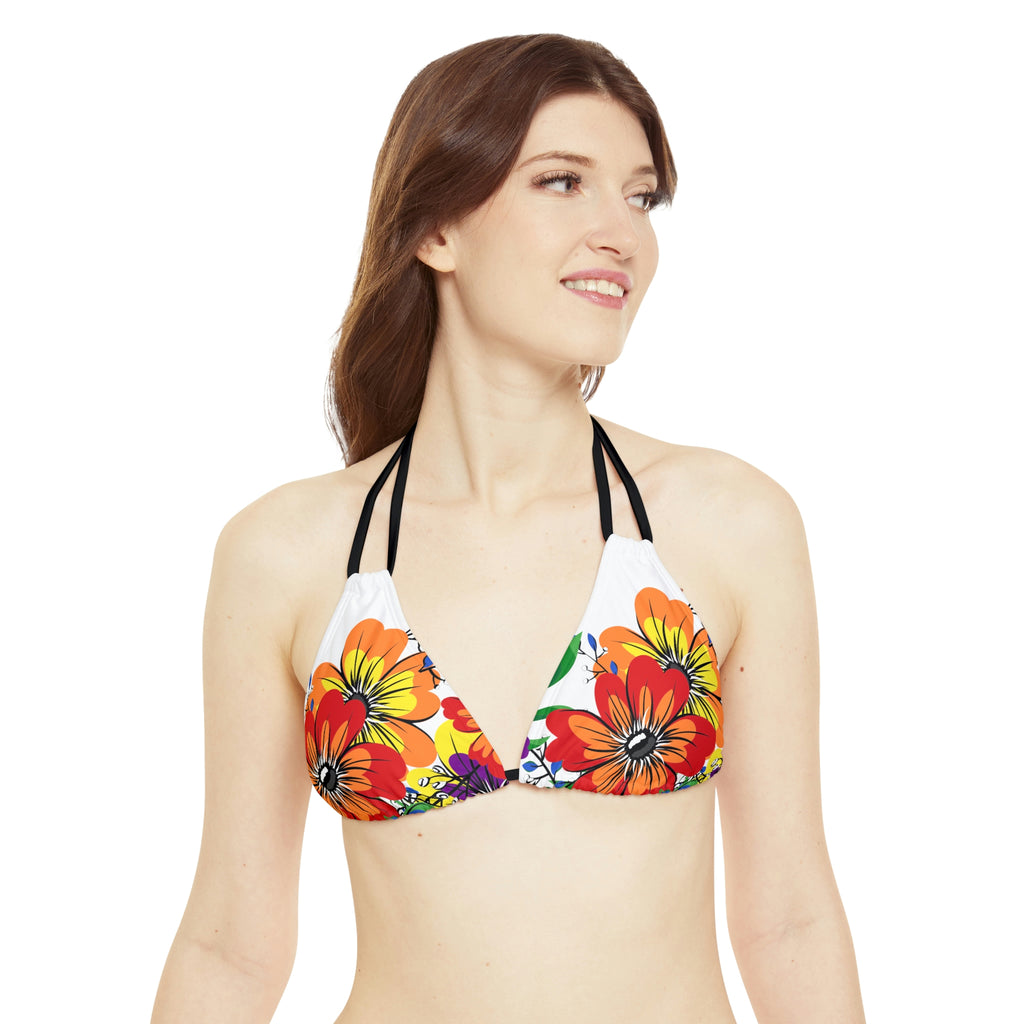 Straight Ally Pride Flag Floral Strappy Triangle Bikini Top SHAVA CO