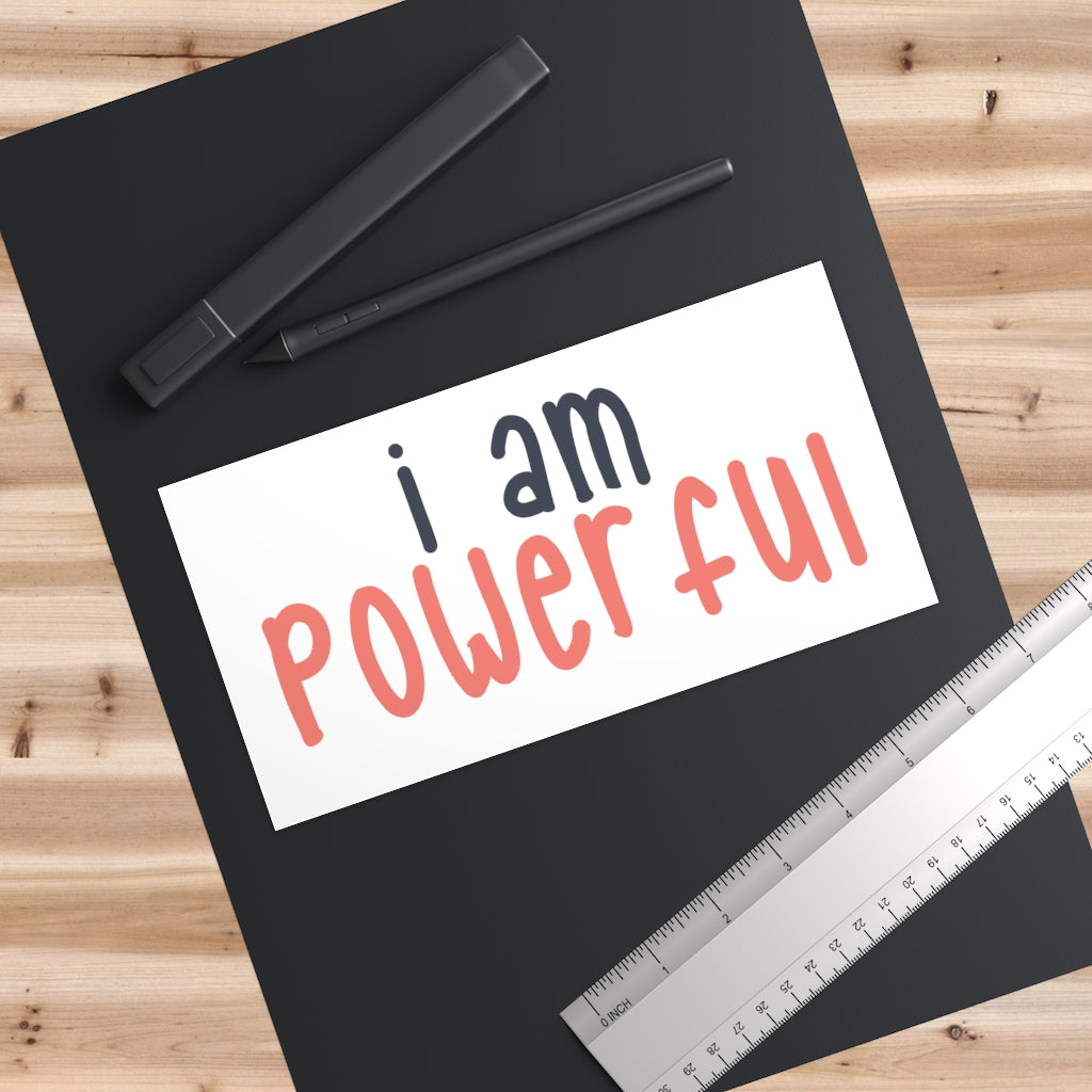 IAC  Home & Livings-Magnet & Stickers /Bumper Stickers/I am powerful (black with coral) Printify