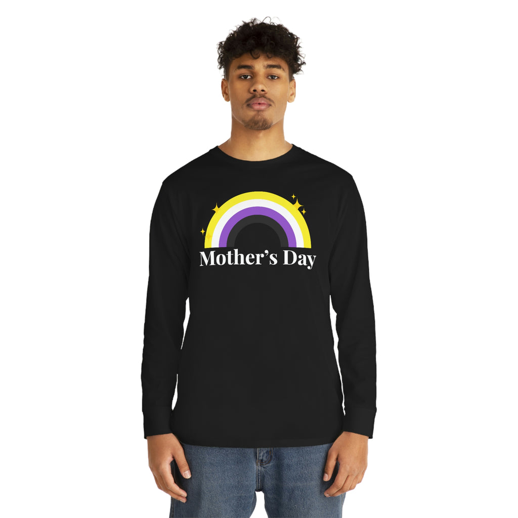 Non Binary Flag Long Sleeve Crewneck Tee - Mothers Day Printify