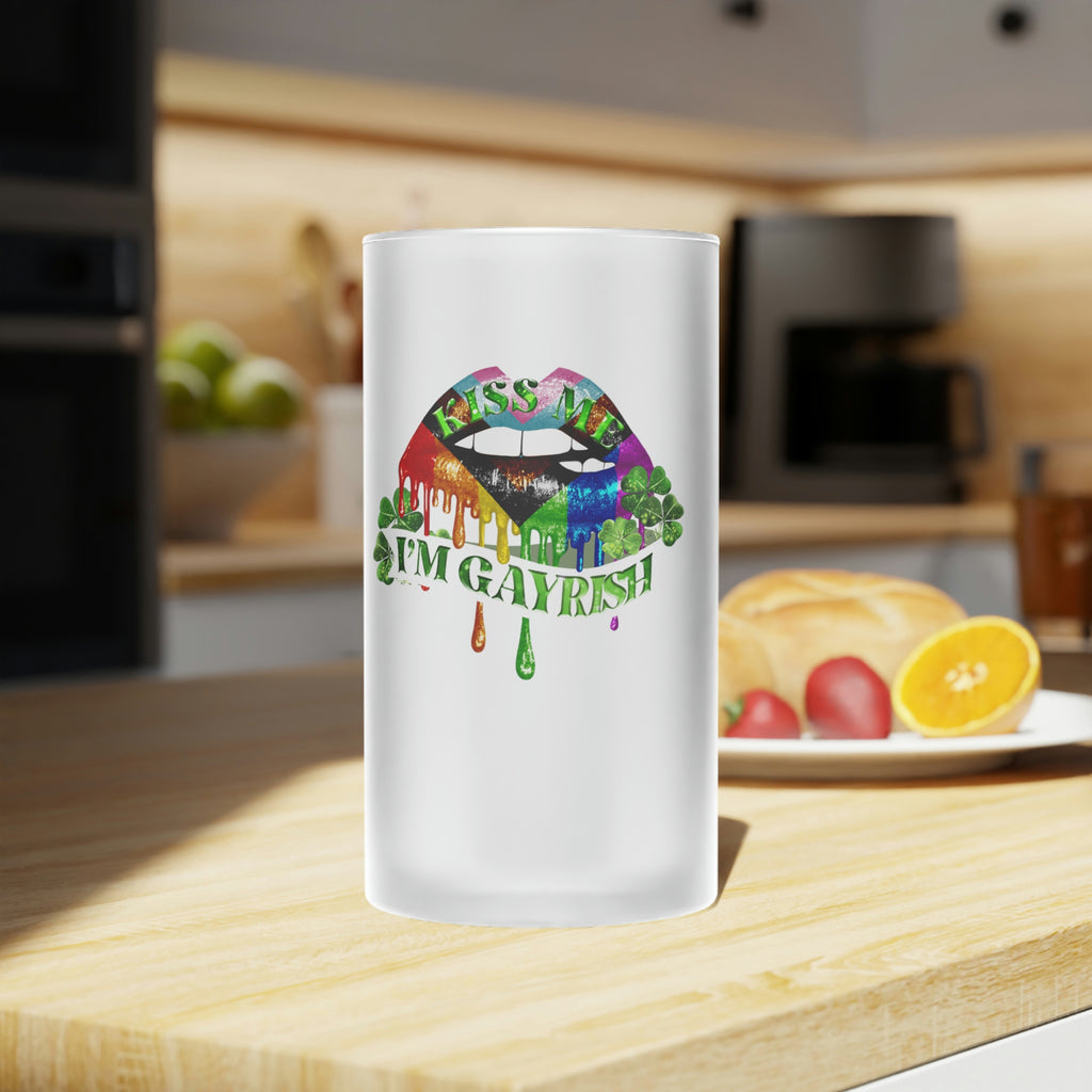 St. Patrick's Day Frosted Glass Beer Mug - Kiss Me Printify