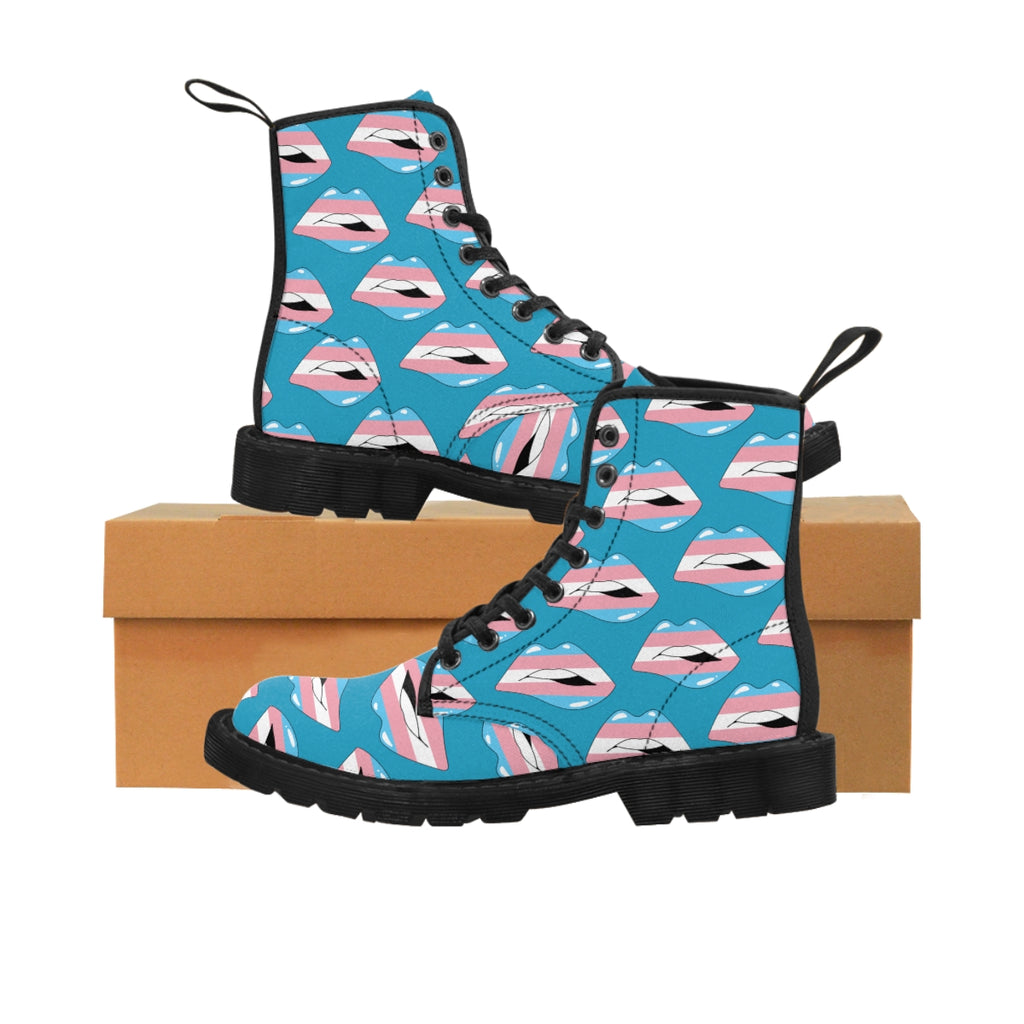 Transgender Flag Kisses LGBTQ Blue Canvas Boots Unisex Size Printify