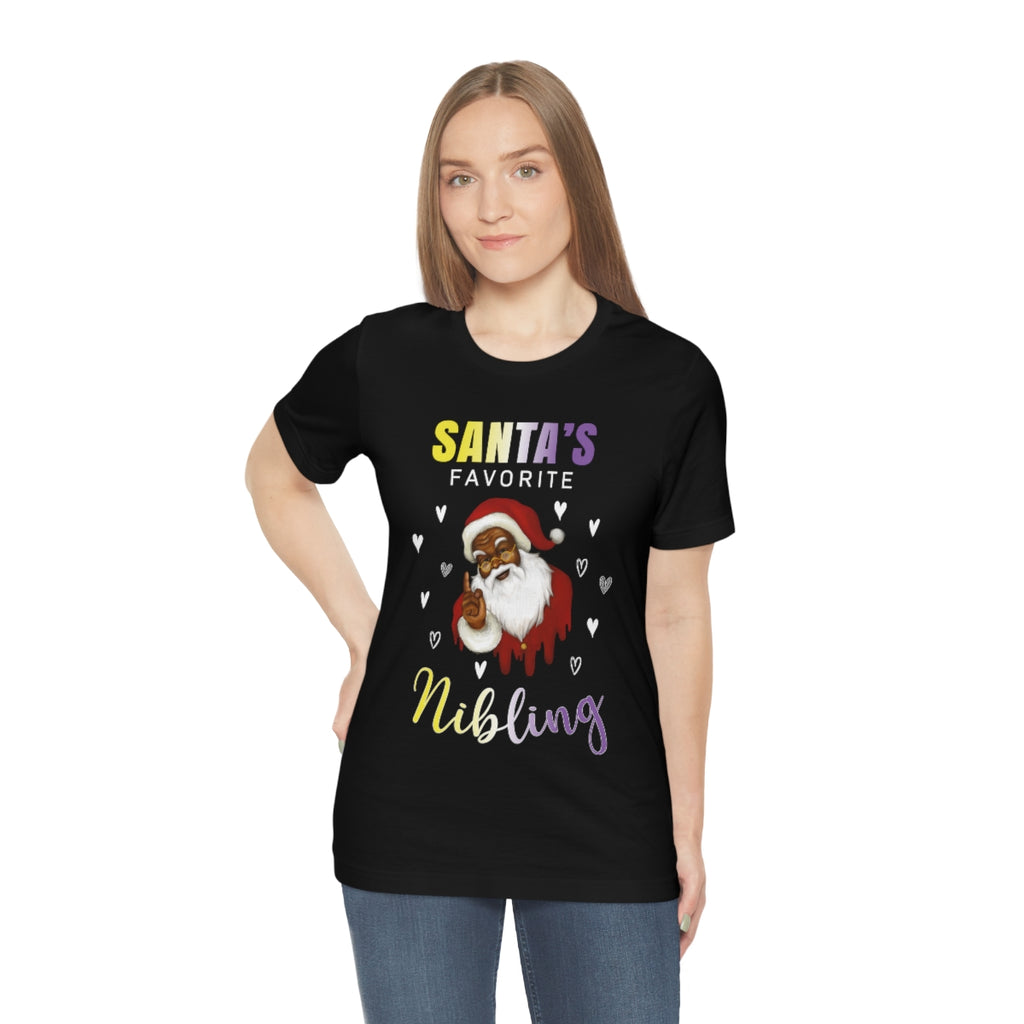 Classic Unisex Christmas LGBTQ Non-Binary T-Shirt - Santa's Favorite Nibling Printify