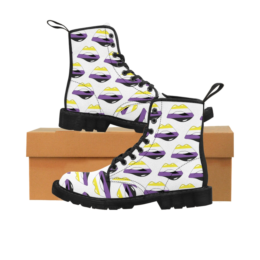 Non-Binary Flag Kisses LGBTQ White Canvas Boots Unisex Size Printify