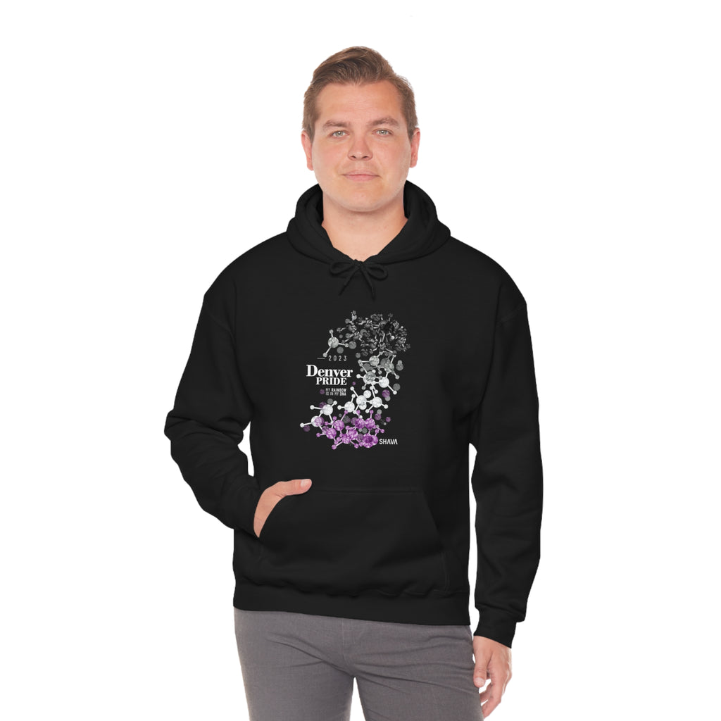 SHAVA CO Asexual Flag 2023 Pride, Denver Unisex Heavy Blend™ Hooded Sweatshirt - My Rainbow Is In My DNA Printify