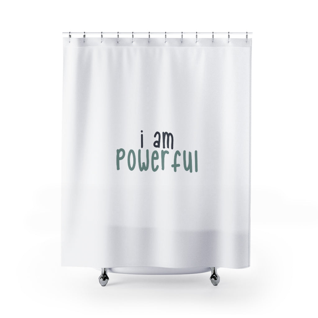 Affirmation Feminist Pro Choice Shower Curtains - I Am Powerful (black with green) Printify