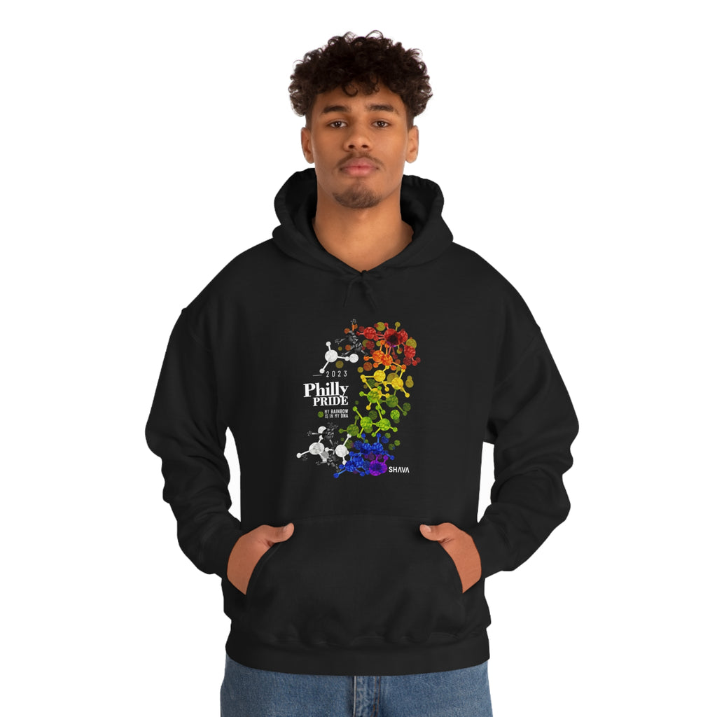 SHAVA CO Straight Ally Flag 2023 Pride, Philly Unisex Heavy Blend™ Hooded Sweatshirt - My Rainbow Is In My DNA Printify