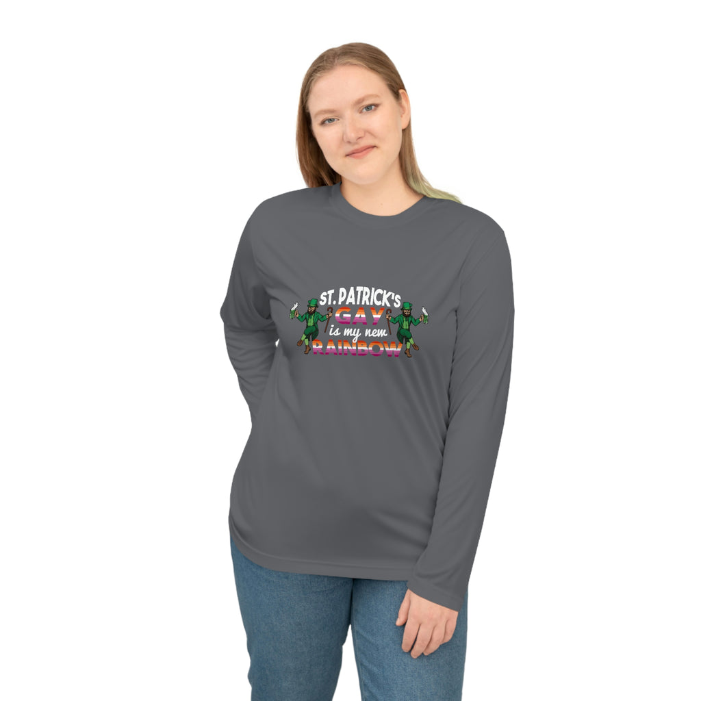 Lesbian Flag Unisex Performance Long Sleeve Shirt - Saint Patrick's Gay is My New Rainbow Printify