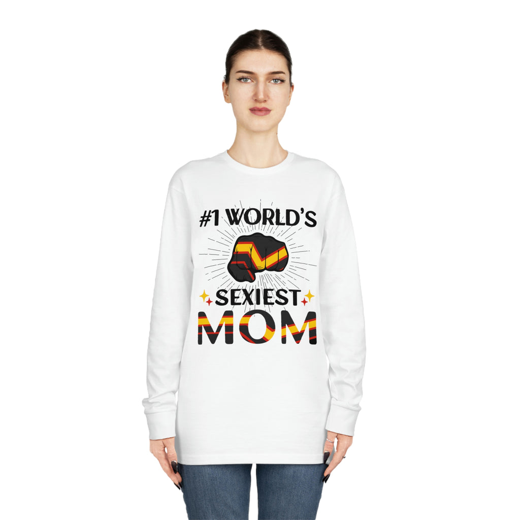 Rubber Flag Long Sleeve Crewneck Tee - #1 World's Sexiest Mom Printify